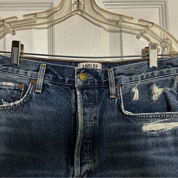 Agolde Distressed Denim Mini Skirt - Blue - Picture 2 of 10